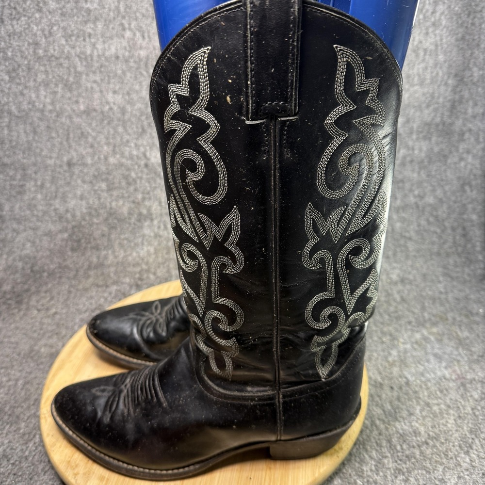 Justin Cowboy Boots Mens Size 8.5 E Black Leather Western Pointed Toe A8099